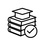 Stack of books with checkmark — who it’s for.